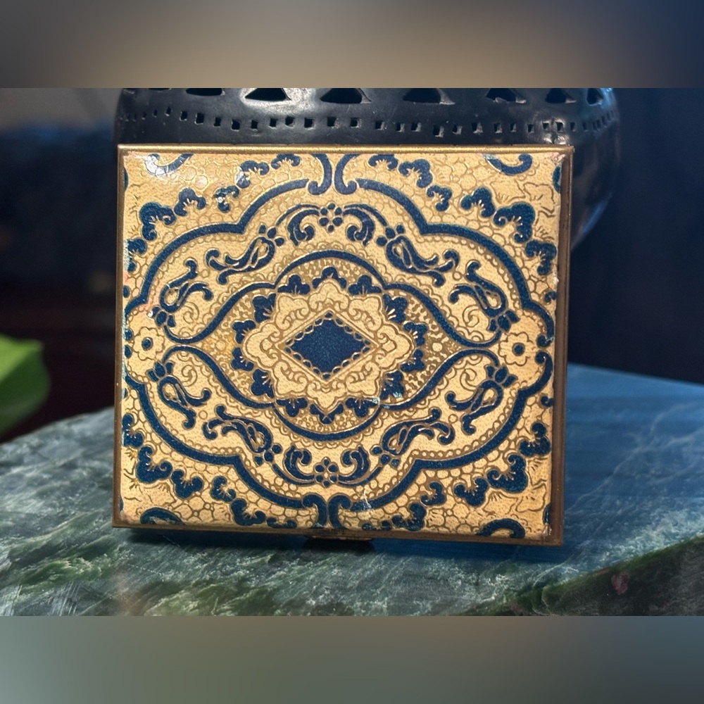 Vintage Rare KIGU Of London Compact • Mid Century Gold Blue Powder Case